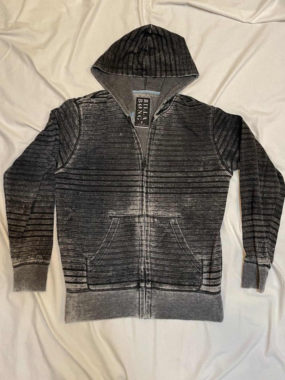 Billabong Full Zip Hoodie Mens Medium Grey Striped Cotton Preowned